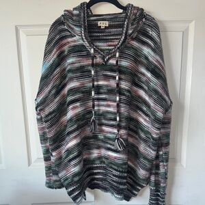 POL Striped Cowl Neck Sweater - Black, Gray, Pink